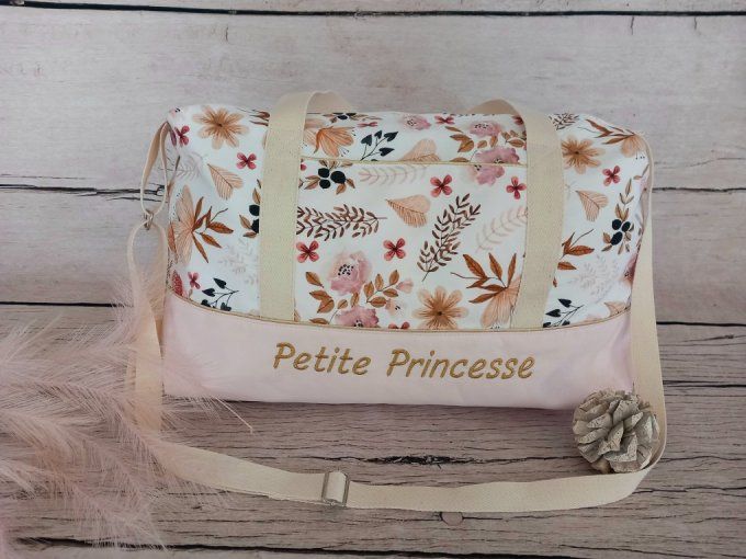 Sac à langer fleurs sauvages / tissu uni rose clair