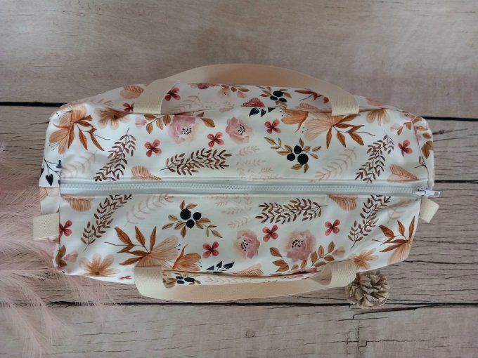 Sac à langer fleurs sauvages / tissu uni rose clair