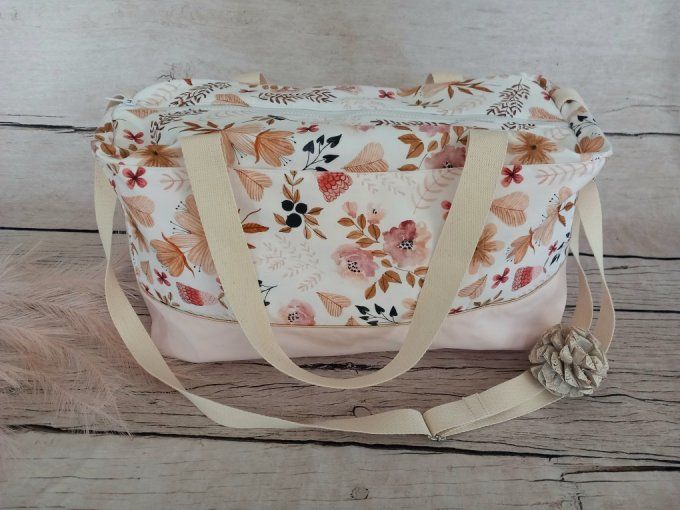 Sac à langer fleurs sauvages / tissu uni rose clair