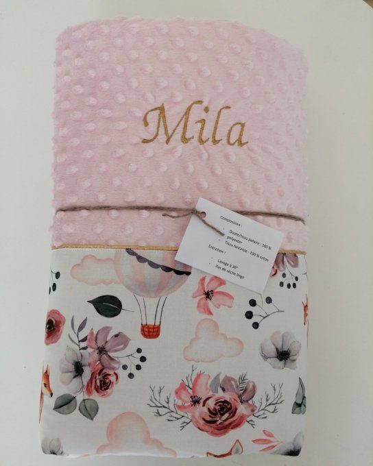 Couverture personnalisée bébé chevreuils / minky rose