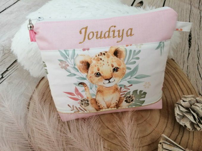 Trousse de toilette lions fleurs