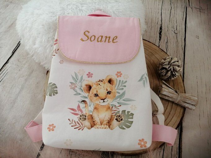 Sac à dos enfant lion fleur /rose clair