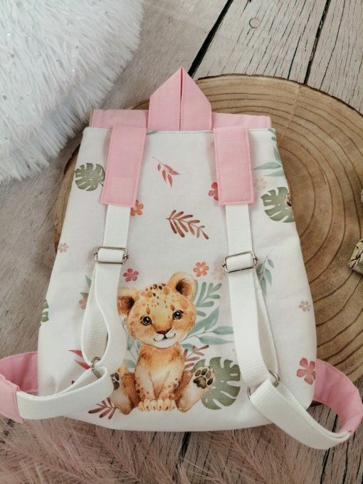 Sac à dos enfant lion fleur /rose clair