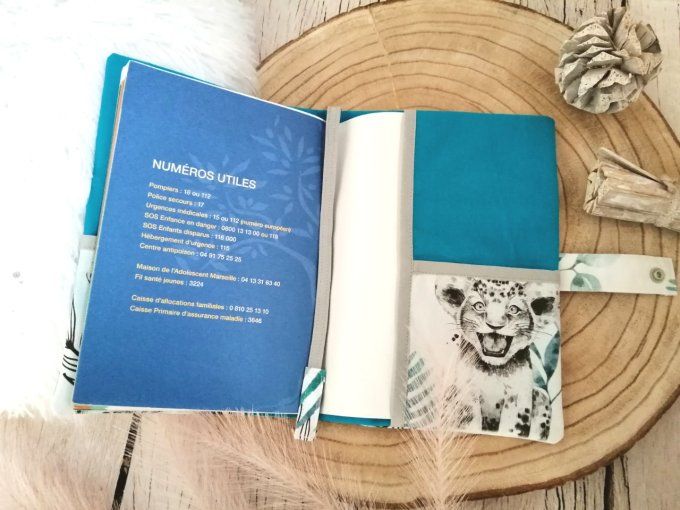 Protège carnet de santé savane bleue/turquoise