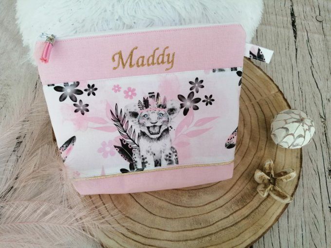Trousse de toilette lion rose/or