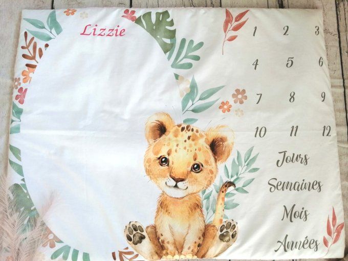 Couverture personnalisée bébé lion rose