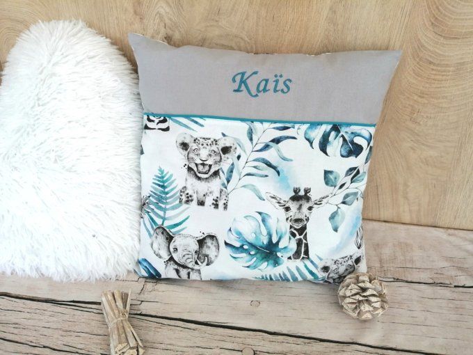 Coussin et housse personnalisée 40x40 cm savane bleue