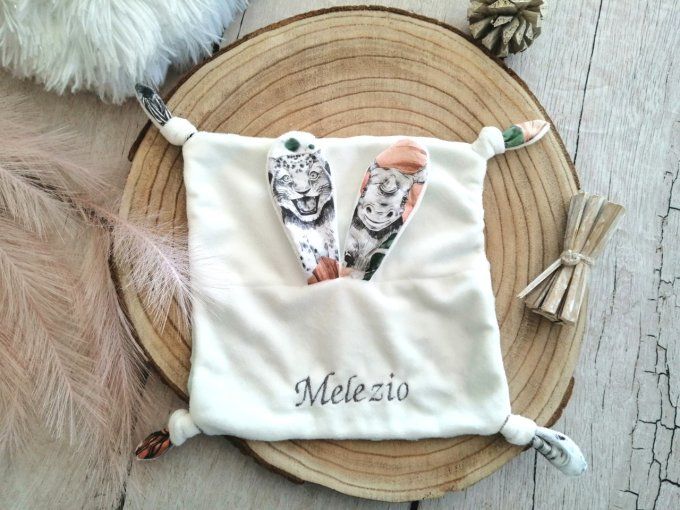 Doudou lapin savane sable / minky vert