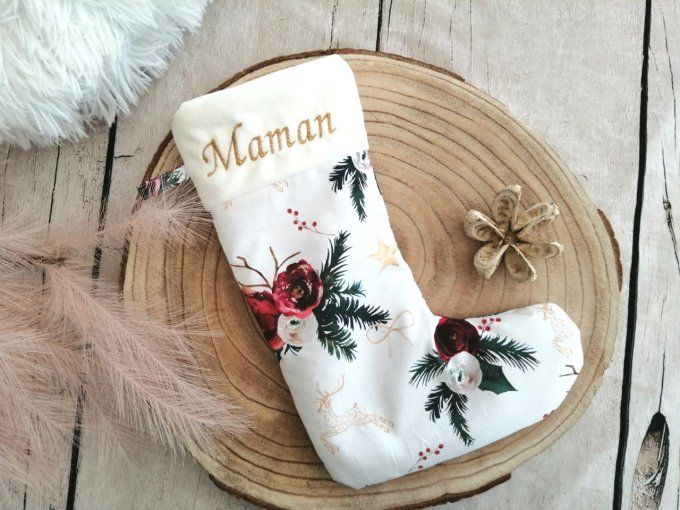 Chaussette de Noël à suspendre motif roses