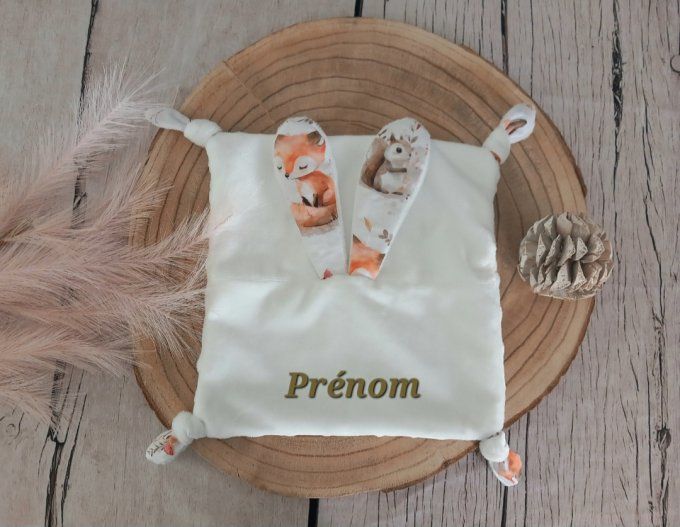 Doudou lapin animaux de la forêt / minky taupe