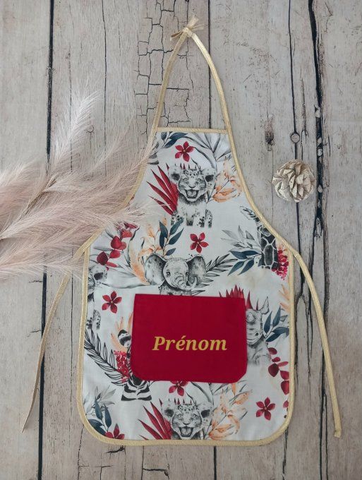 Tablier enfant savane bordeaux / uni rouge foncé